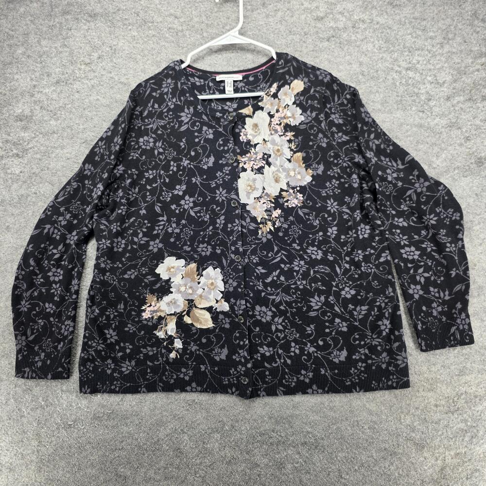 Isaac Mizrahi Live Sweater Womens 1X Floral Cardigan Long Sleeve Cotton Blend
